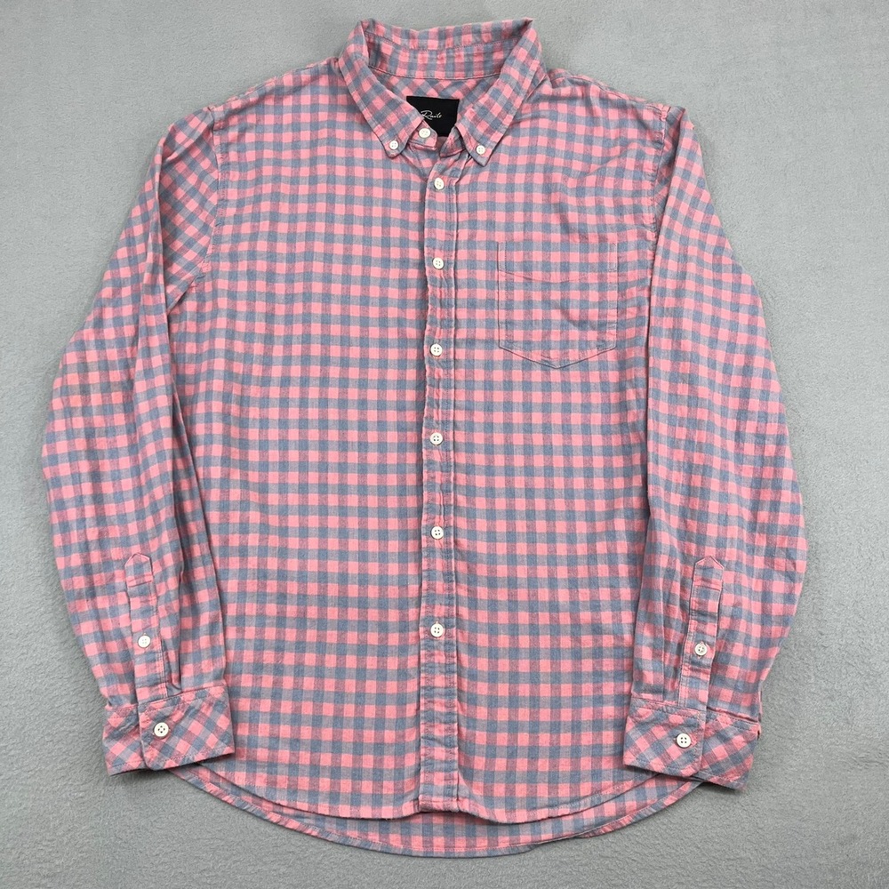 Rails Reid Mens Large Melon Denim Melange Gingham Button Down Shirt